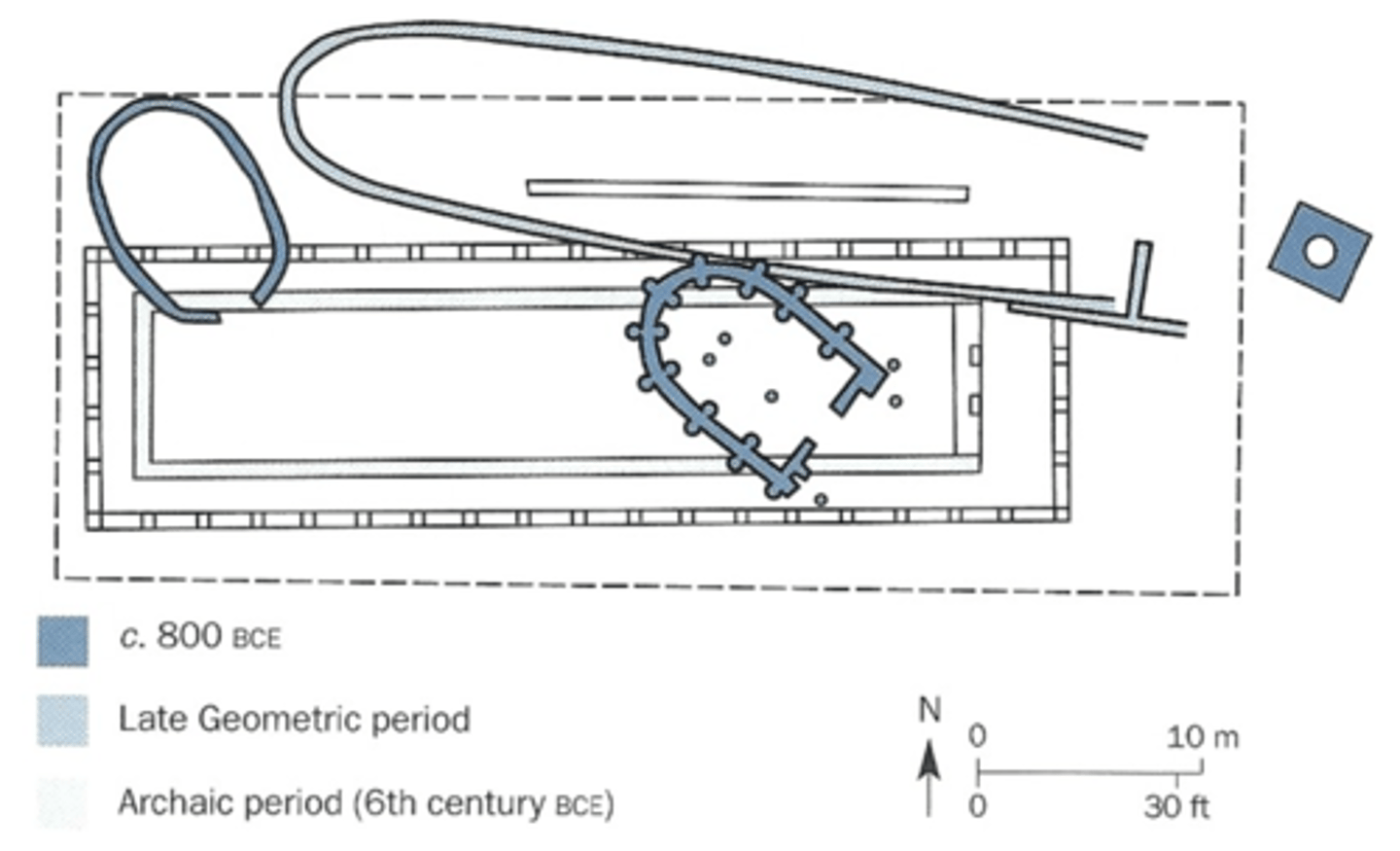 <p>Who: The Temple of Apollo Daphnephoros was a religious center and fundamental place of worship within the core of the ancient city, Eretria1.</p><p>What: It is a temple dedicated to Apollo Daphnephoros1. The temple had three principal building phases dating to the eighth, seventh, and sixth centuries2.</p><p>Where: The temple is located in Eretria, a city in Euboea, Greece3. It is situated north of the Agora1.</p><p>When: The earliest structure at the Apollo sanctuary, an eighth-century Geometric hut, was apsidal in plan. A second structure located just to the east of the first Geometric temple is interpreted as a hekatompedon of the Geometric period. The early archaic temple is reconstructed in plan as an Ionic hekatompedon with a peripteros of 6 x 19 columns surrounding a long, narrow cella without an interior colonnade2.</p><p>Why it's interesting and important: The Temple of Apollo Daphnephoros is the most important and widely known monument of Eretria1. It provides valuable insights into the architectural styles and religious practices of ancient Greece. The temple was dedicated to Apollo Daphnephoros, an epithet given to Apollo in reference to a myth which Ovid also wrote of in his Metamorphoses</p>