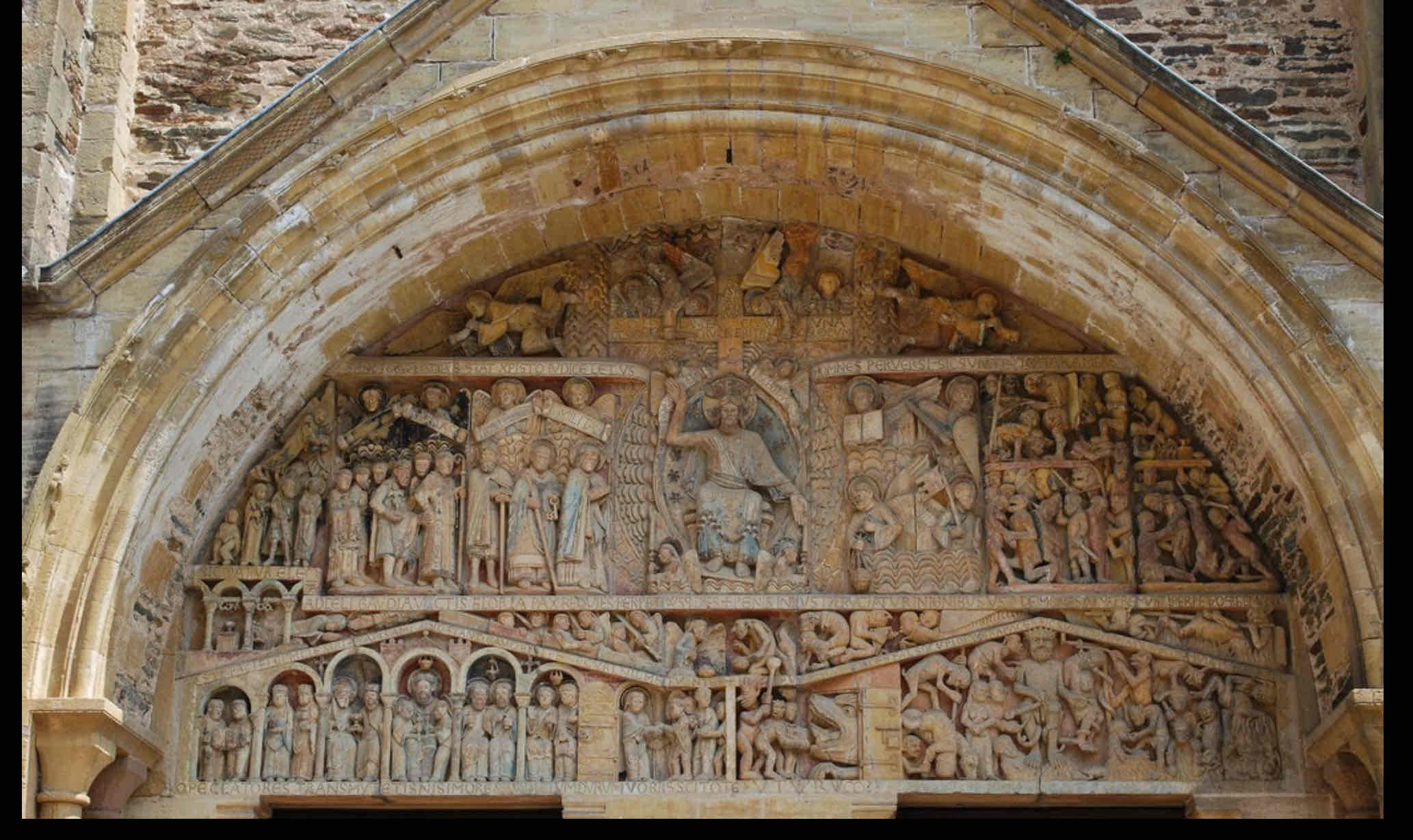 <p>Adorning the entrance of the church, it serves as a powerful visual representation of the final judgment, warning pilgrims of the consequences of sin. This intricate artwork, often translated by monks to pilgrims, sets the tone for their spiritual journey and underscores the importance of redemption and piety in medieval Christian pilgrimage.</p>