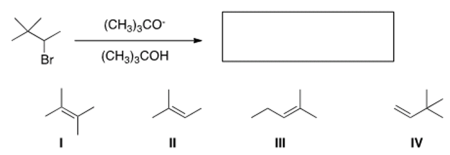 <p>What is the major product of the following reaction?</p><p>A) I B) II C) III D) IV</p>