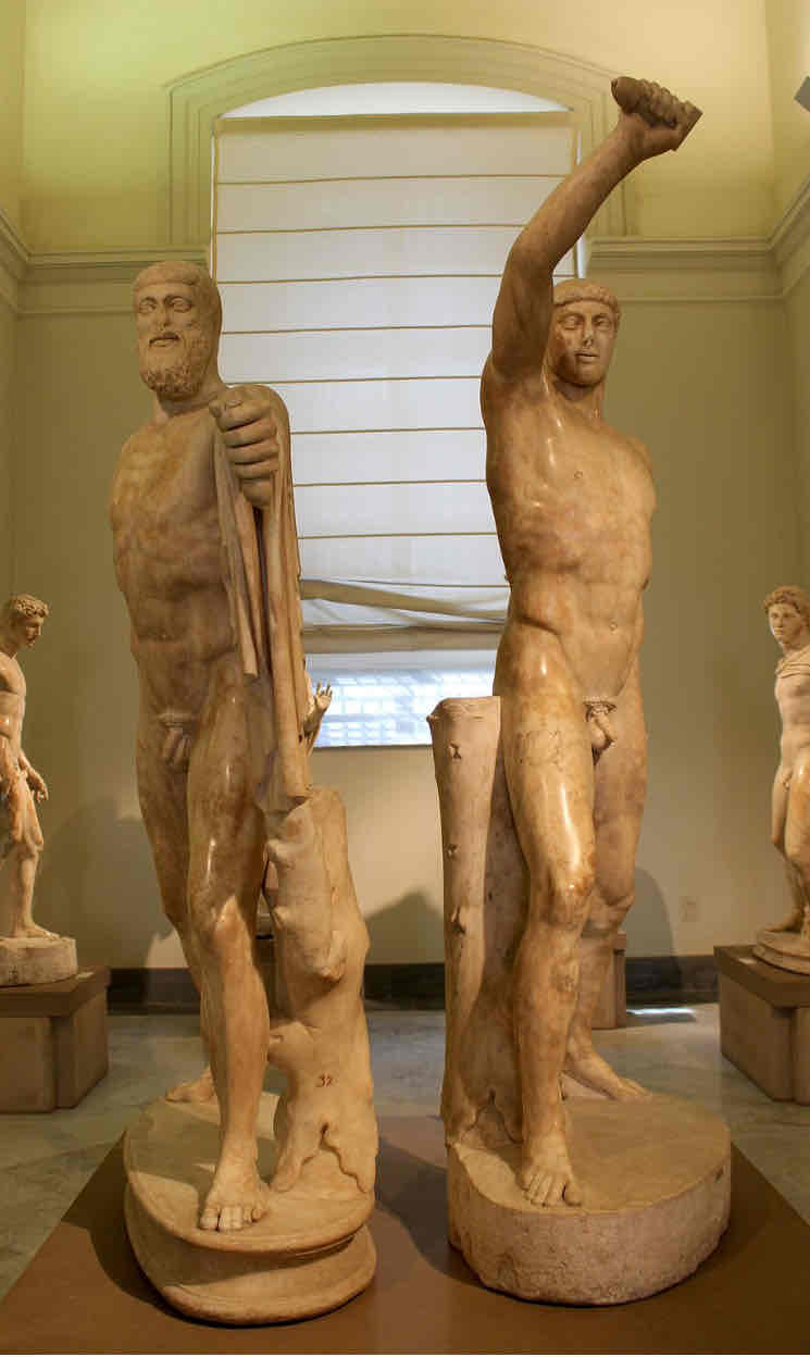 <p>Tyrannicides, originals ded. 477BC bronzes, Athenian agora, copies NAM in Naples</p>