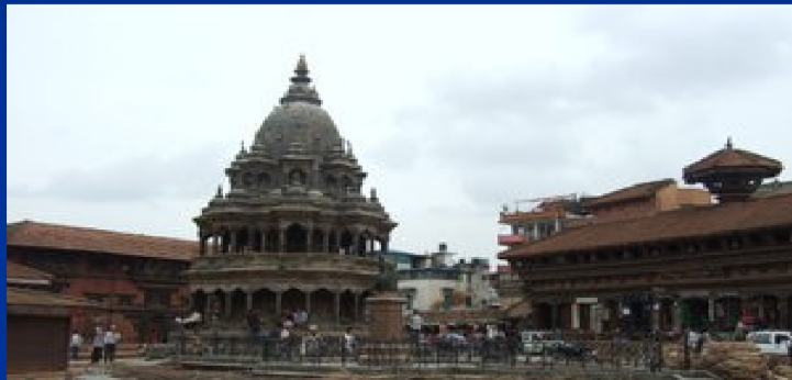 <p>HAS THE TYPICAL SIKHARA SPIRE BUT WITH CLUSTERS OF SMALL PAVILIONS ON EACH SIDE OF THE THREE ARCADED STOREYS , AND A CARVED STONE FRIEZE DEPICTING THE ROMANTIC KRISHNA LEGEND</p>
