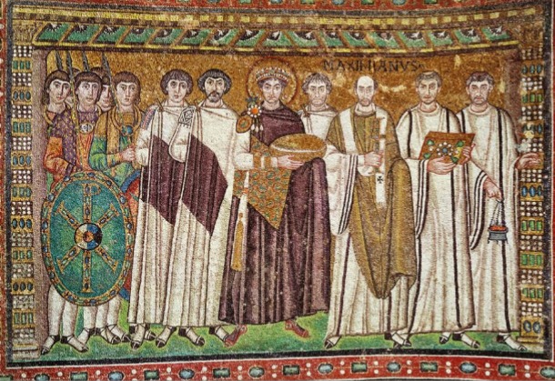 <p>Mosaic of Emperor Justinian</p>