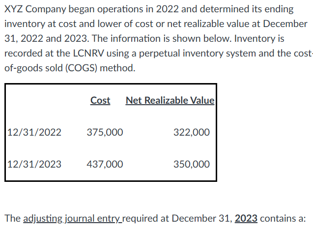<p>a. Credit to COGS for $34,000</p><p>b. None of the answer choices are correct</p><p>&nbsp;c. Debit to COGS for $87,000</p><p>&nbsp;d. Credit to COGS for $87,000</p><p>e. Debit to COGS for $34,000</p>