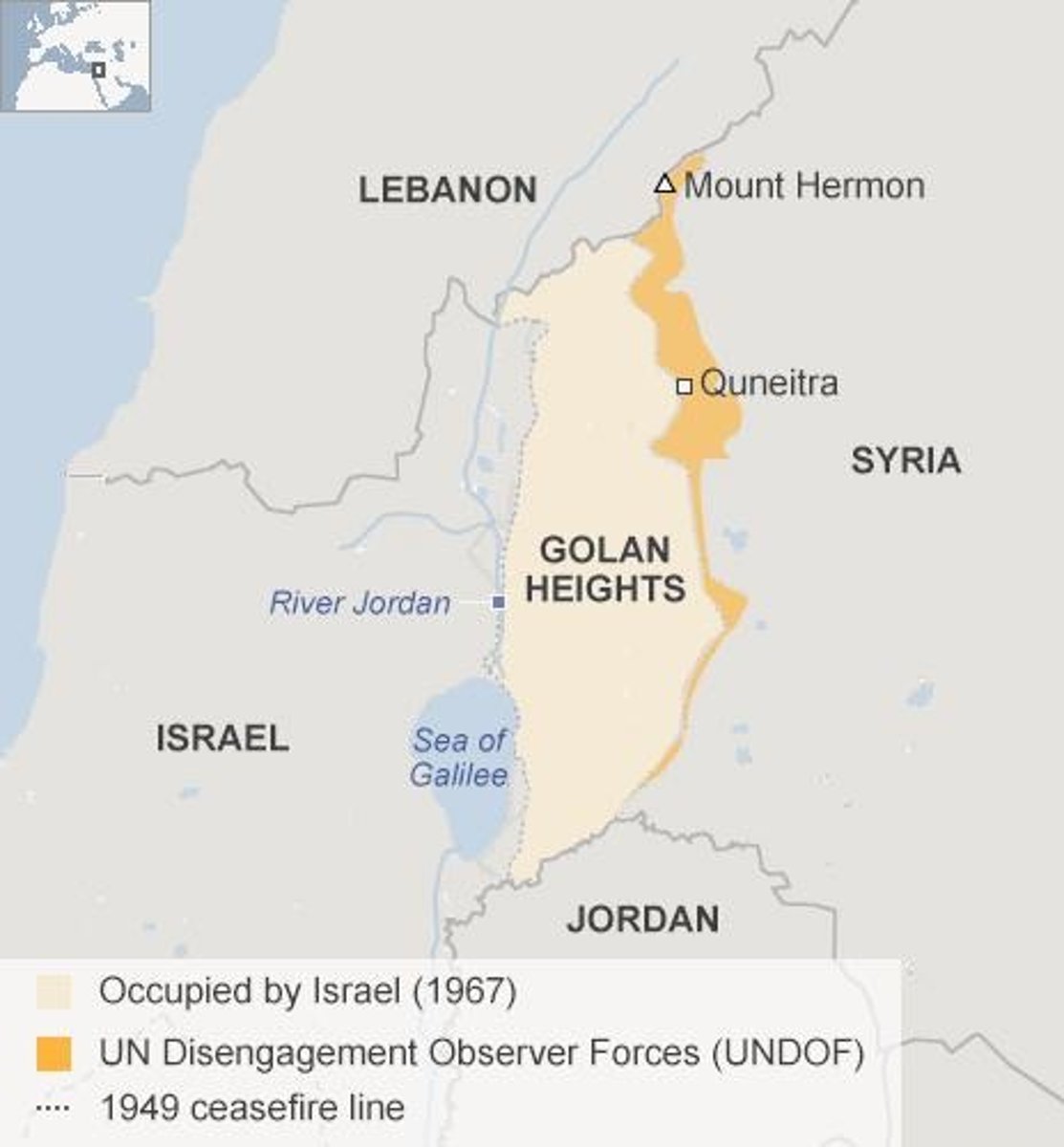 <p>Disputed territory between Syria and Israel.</p>