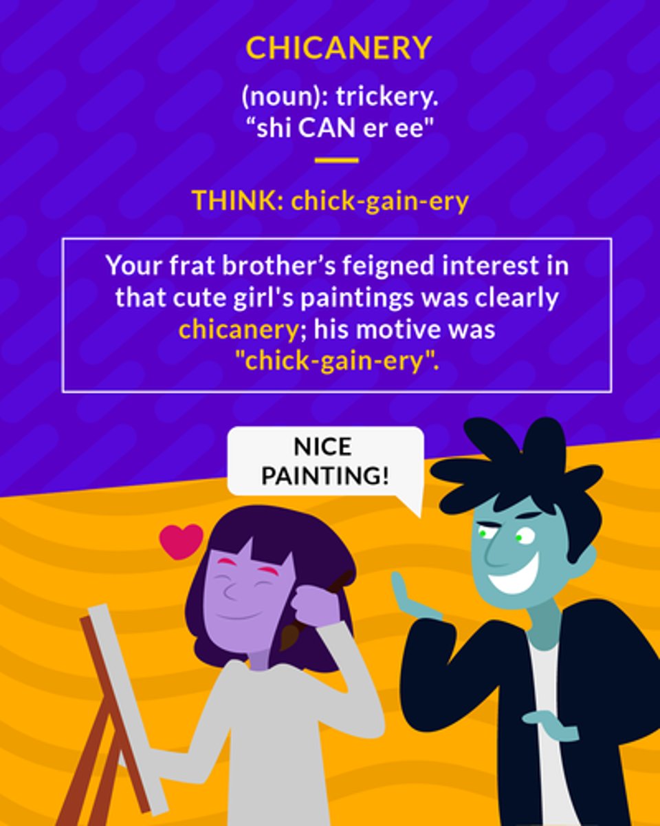 <p>(noun) trickery, deception, deceit.</p>