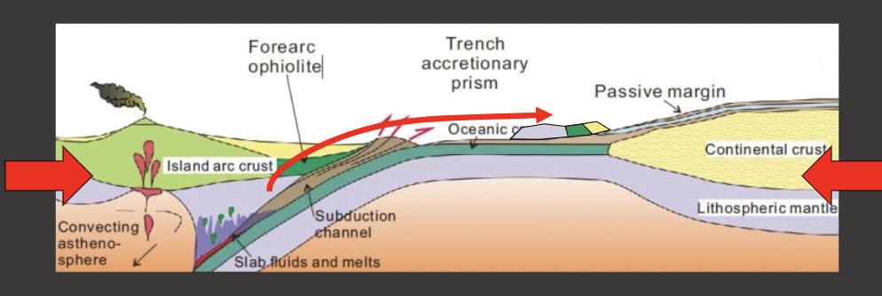 <ul><li><p>come from the closing of the ocean basins</p></li><li><p>are often formed at subduction zones</p></li><li><p>when overriding oceanic crust is obducted and end up overriding the oceanic lithosphere and placed on the edge of the continential crust</p></li><li><p>often causes flat topped hills</p></li></ul>