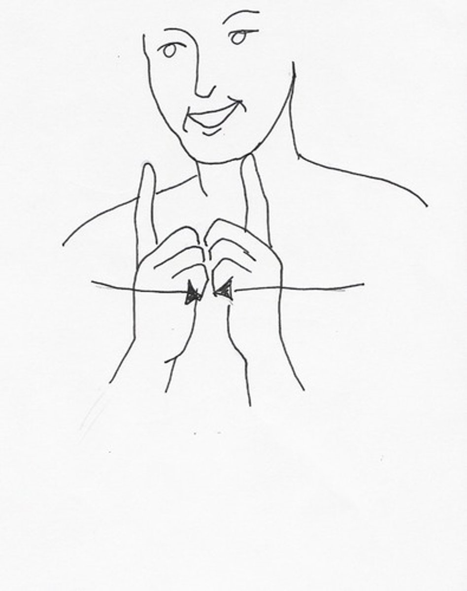 <p>1 handshapes shoulder width apart and moved together to meet in the middle.</p>