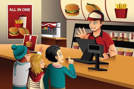 <p>Yo pedí</p><p>Yo pedí una hamburguesa en el restaurante</p>