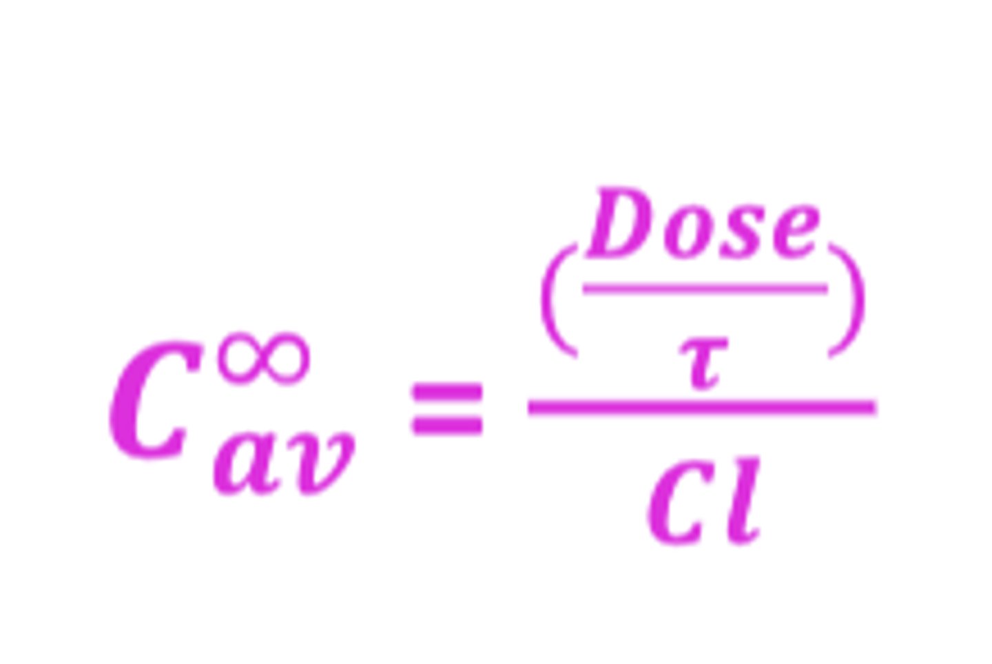 <p>Cav = (dose/𝜏)/Cl</p>