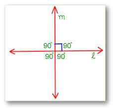 Two lines that intersect at a 90° angle.
