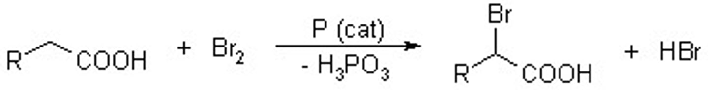 <p>Hell-Volhard Zelinski Reaction</p><p>alpha- halo acid...leads to the selective alpha-bromination of carboxylic acids</p>
