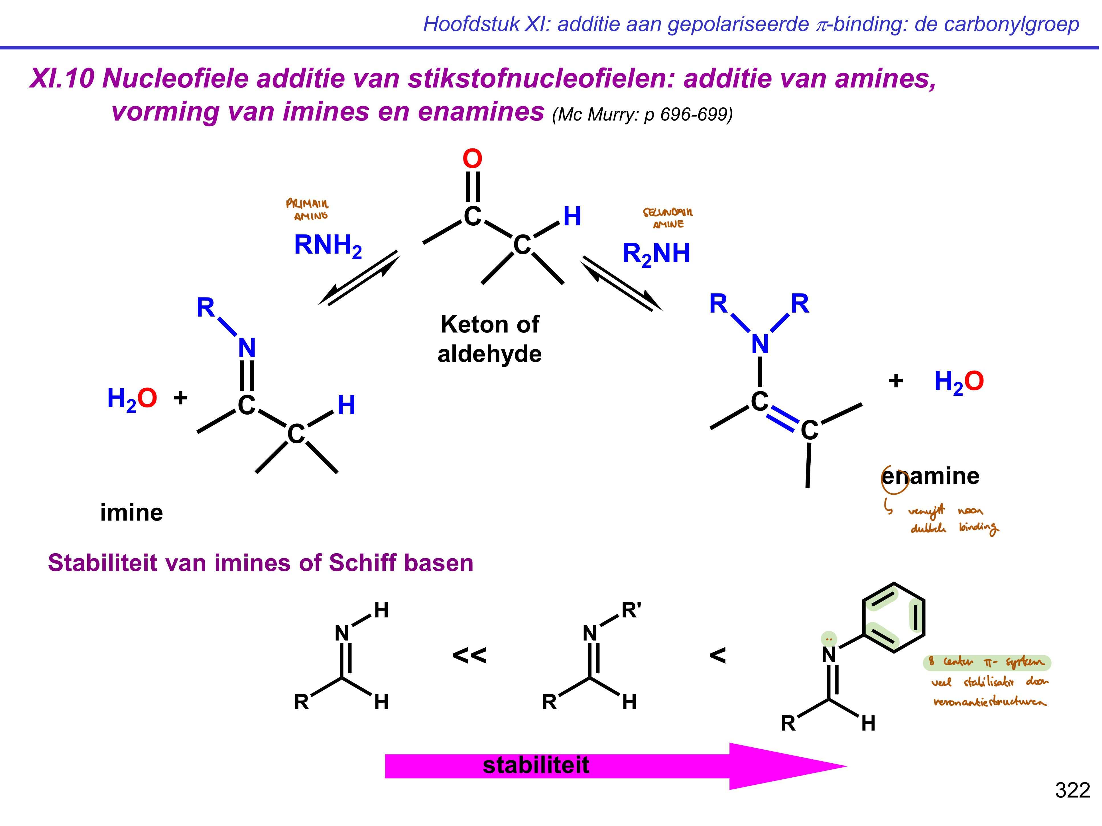 <ul><li><p>primair amine → imine</p></li><li><p>secundair amine → enamine</p></li></ul><p></p>