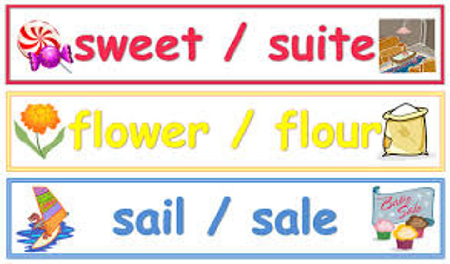 <p>words that sound the same but have different meanings (they're, there and their; your and you're; wood and would...)</p>