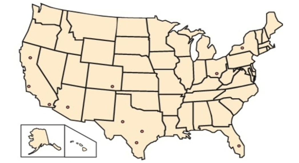 <p>Pathogen reported at irregular intervals at random locations</p>