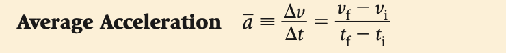 is the change of an object in velocity during  some measurable time interval divided by that time interval.  
