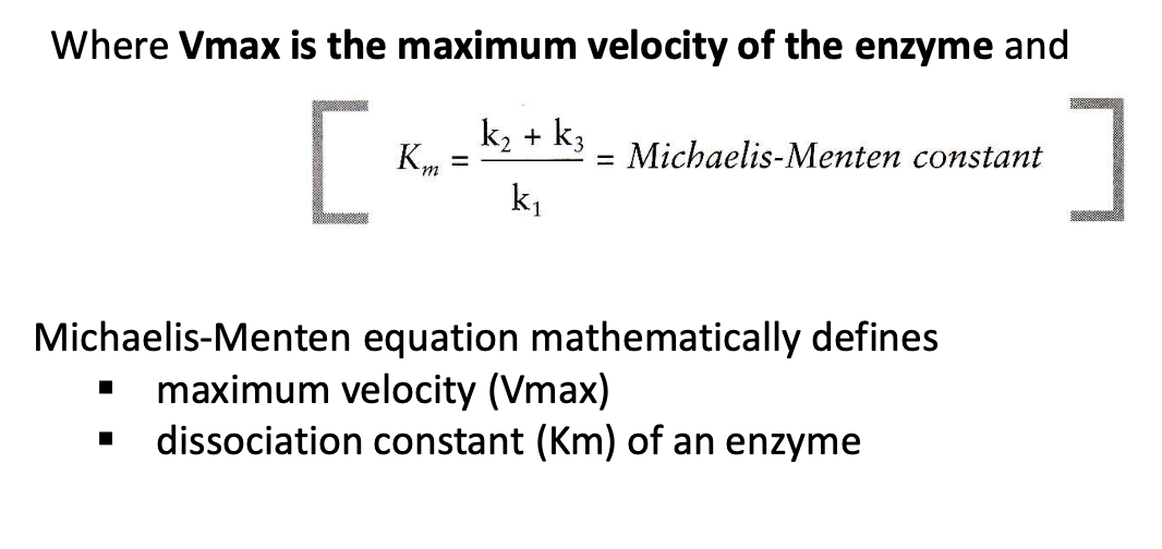 <p>a lower Km indicates a greater affinity of the substrate and enzyme, provided that k3 is small enough.</p><p>Km is = to substrate concentration when velocity is 1/2 Vmax</p>