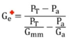 <p>P<sub>T</sub> - total asphalt mixture = 100%<br>Pa - percent weight of asphalt cement<br>G<sub>mm</sub> - max. specific gravity<br>G<sub>a</sub> – specific gravity of asphalt cement</p>