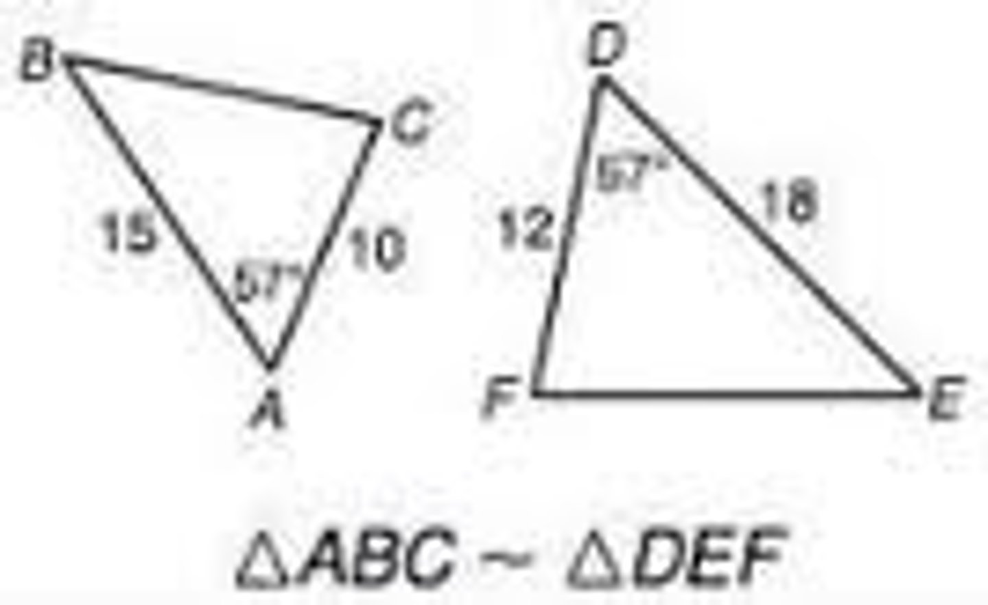 <p>If an angle of one triangle is congruent to an angle of a second triangle and the lengths of the sides including these angles are proportional, then the triangles are similar</p>