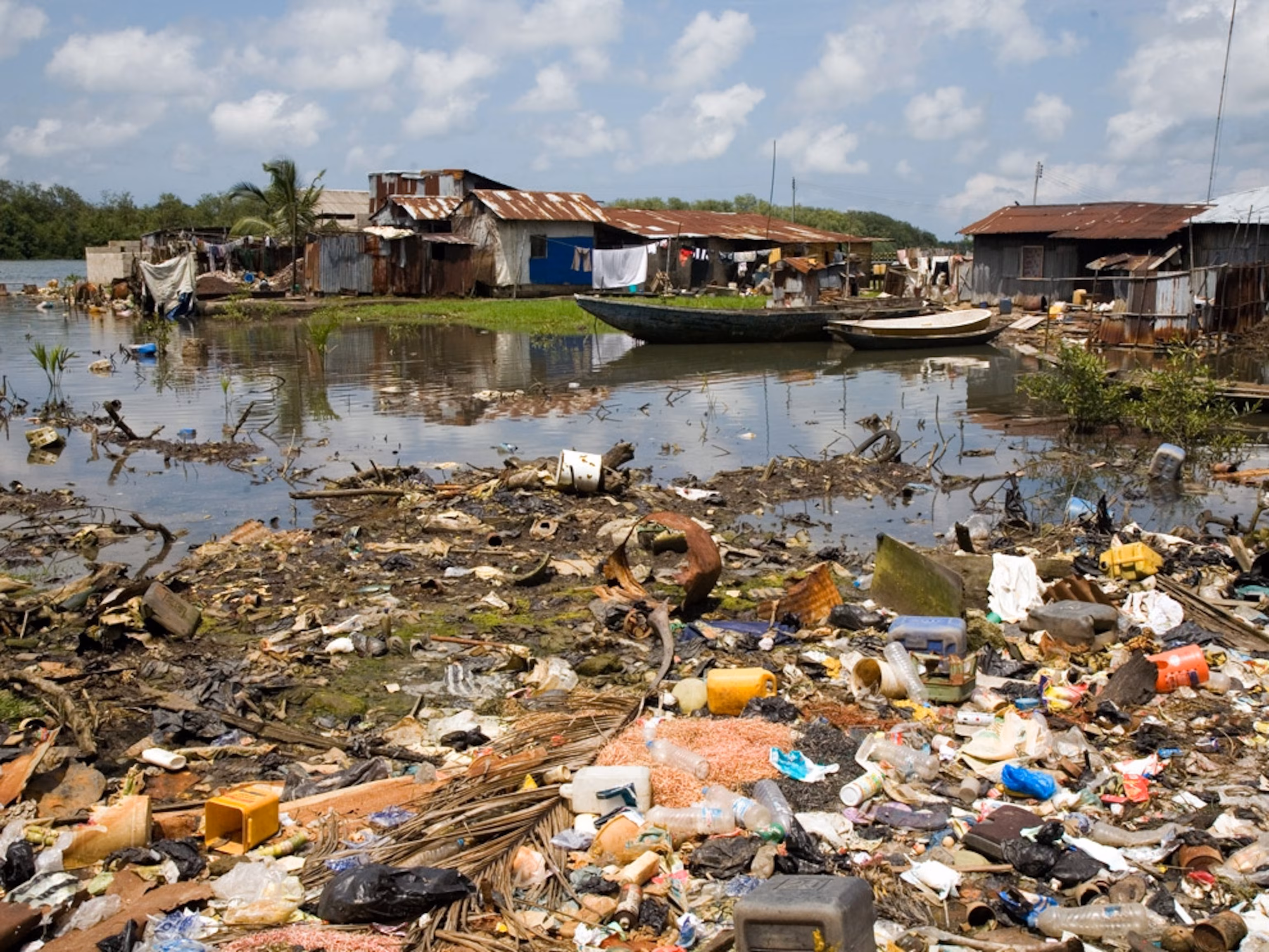 <p>A <u>harmful toxin, chemical, sediment, or bacteria</u> material discharged (brought into)into the water, soil, or air.</p>