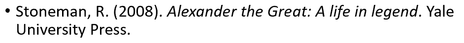 <p><span>Author, A. A. (Year of publication).&nbsp;<em>Title of work: Capital letter also for subtitle</em>. Publisher Name. DOI (if available)</span></p>