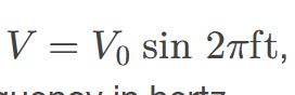 <p><span><span>voltage that fluctuates sinusoidally with time, expressed as </span></span><em>V = V</em><sub>0</sub><span><span> sin 2</span></span><em>πft</em><span><span>, where </span></span><em>V</em><span><span> is the voltage at time </span></span><em>t, V</em><sub>0</sub><span><span> is the peak voltage, and </span></span><em>f</em><span><span> is the frequency in hertz</span></span></p>