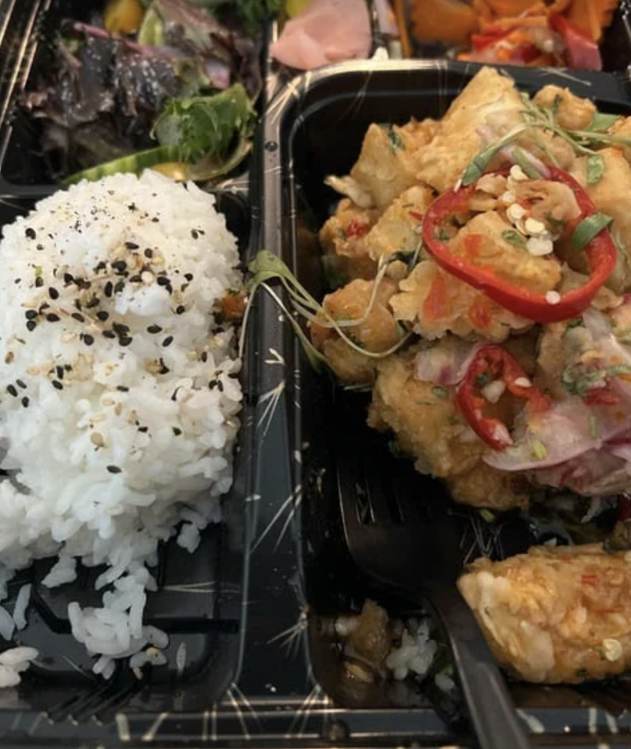 <ol start="4"><li><p>Plates &amp; Bentos: Bang Fu Tofu Bento* $15 (Vegan Option Available)</p></li></ol><p></p>