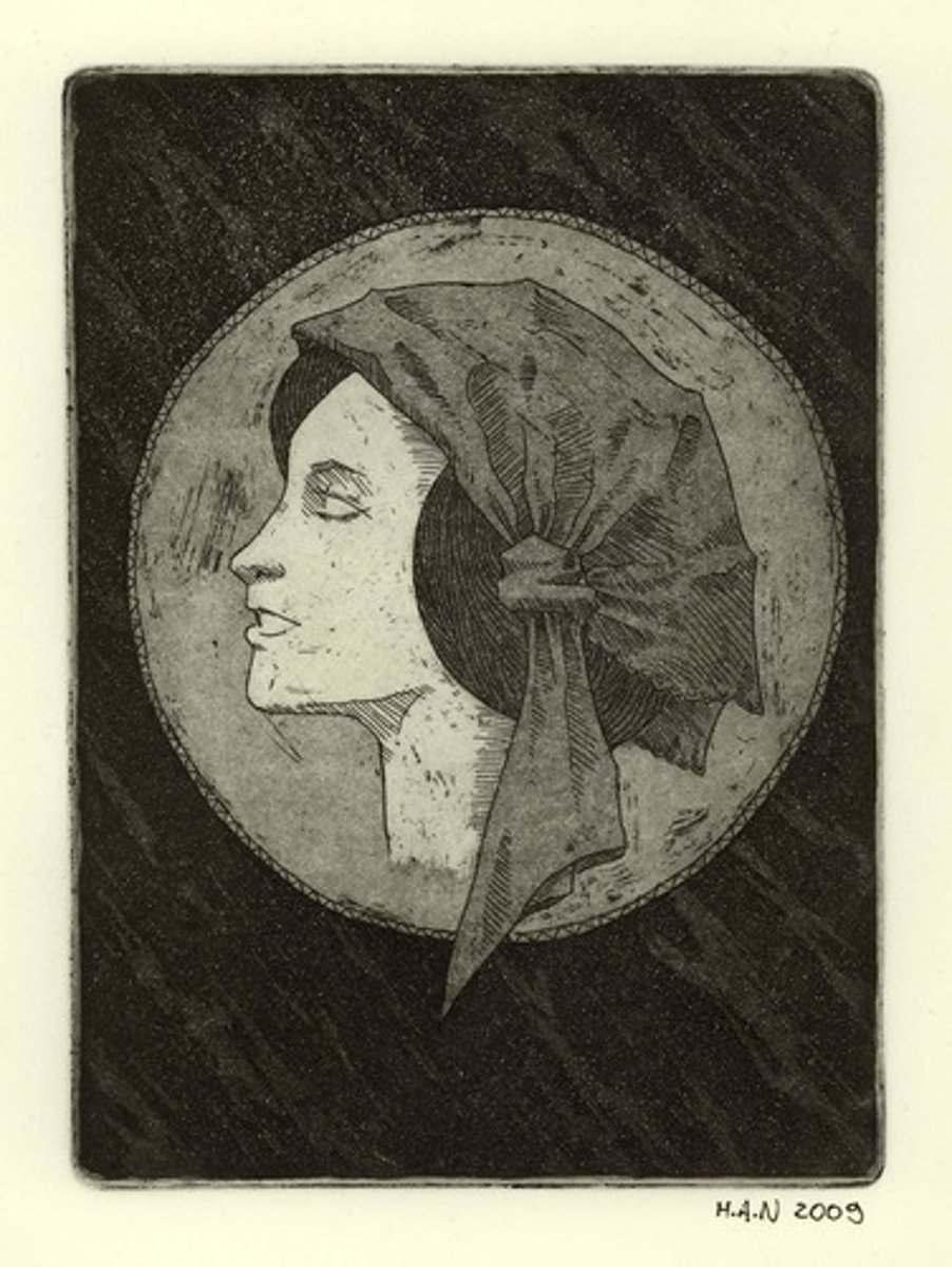 <p>an etching made by a process that makes it resemble a water color; etching technique consisting of sprinkling a metal plate with powdered resin and heating it to adhere</p>