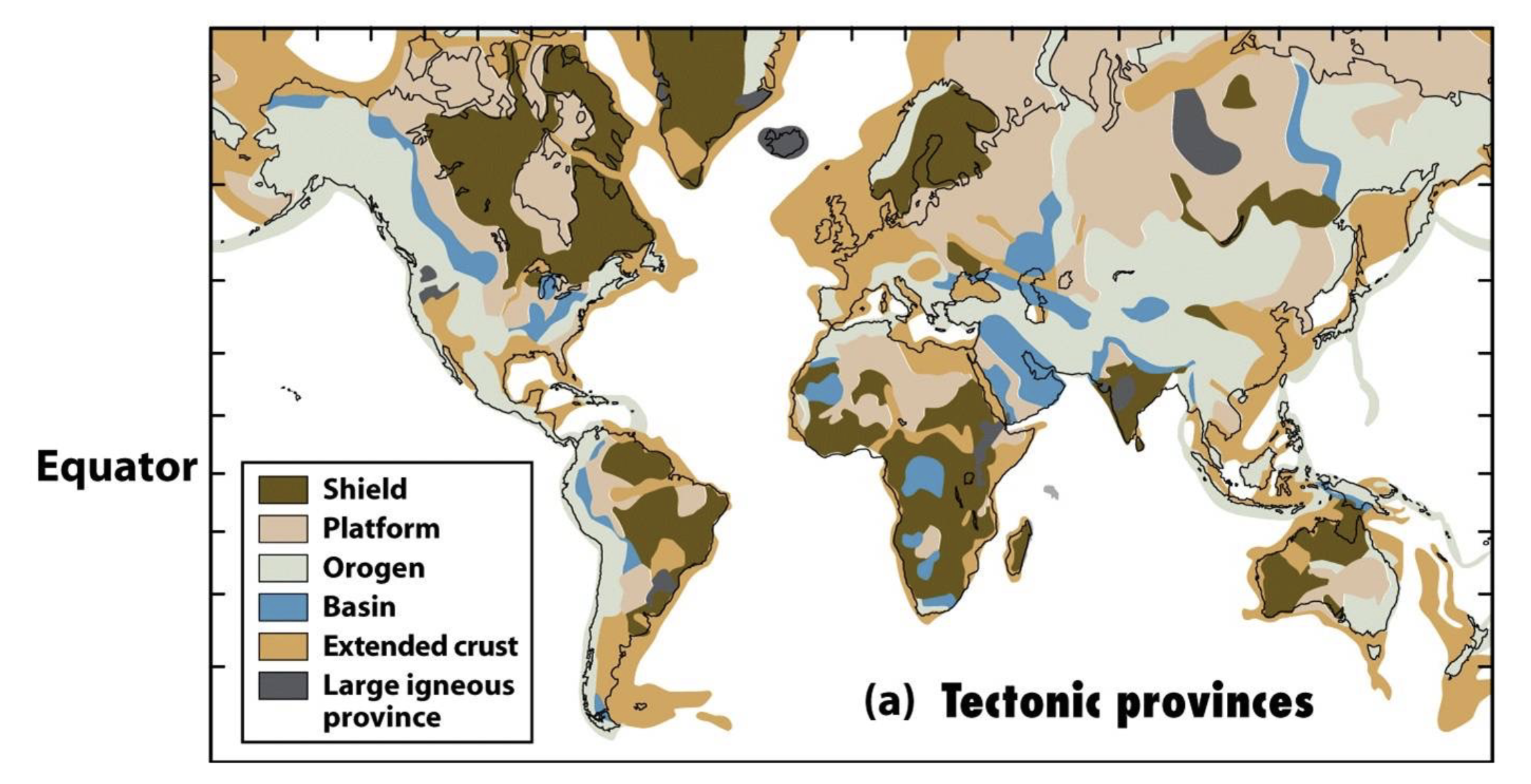 <p>Ages of most recent deformation</p><p>Cores of continents are oldest, edges are younger</p>