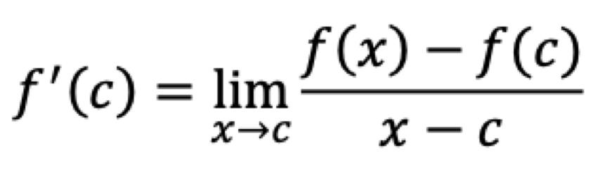 <p>Limit as x approaches c of f(x) - f(c ), all over (x-c)</p>