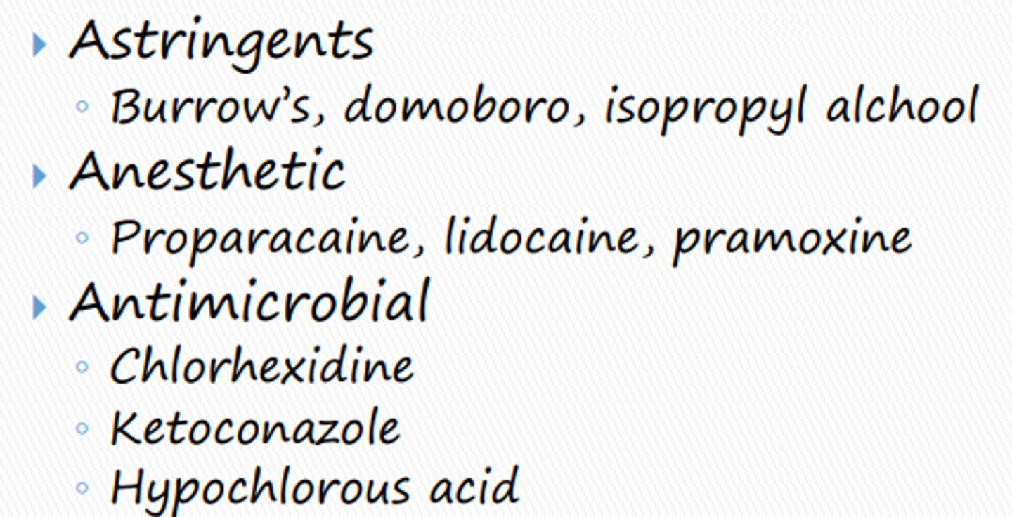 <p>Tris-EDTA, chlorhexidine, ketoconazole, and acetic acid</p>