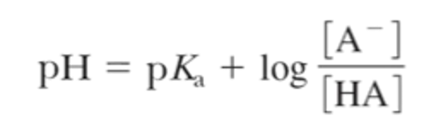 <p>-used to calculate pH of solutions created by mixing known amounts of acids and conjugate bases</p><p>-used to calculate relative amounts of protonated and deprotonated forms at a specific pH</p>