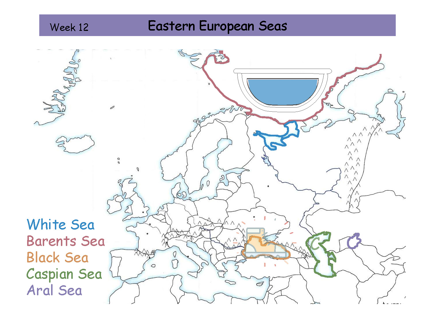 <p><mark data-color="blue" style="background-color: blue; color: inherit;">White Sea.</mark> Blue oultine. East of the Baltic Sea.</p>
