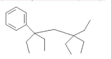 <p>71. The common name for this strucure might be Spot.&nbsp;</p><p class="p1">a) On the diagram, circle the substituent groups and name them.&nbsp; Do the same for the base chain. (2 marks)</p><p class="p1">b) Give the systematic name.&nbsp; (2 marks)</p>