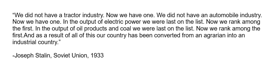 What economic development is described by Stalin in his 1933 passage?