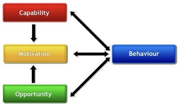 <ul><li><p>A model that collects all theories and simplifies it</p></li><li><p><strong>Actual control (RAA)</strong></p></li><li><p><strong>Automatic &amp; reflective processes (dual process theories), self-efficacy &amp; outcome expectations (SCT)</strong></p></li><li><p><strong>Cues to action (HBM), perceived norms and behavioral control, actual control (RAA)</strong></p></li></ul><p></p>