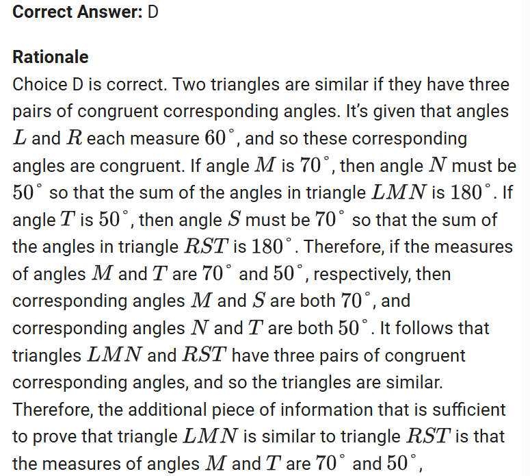<p>i didn’t know how to prove a triangle was similar<br>one way is to see if they have three of the same angles or at least two since you can figure out the three one easily since they add to 180</p>