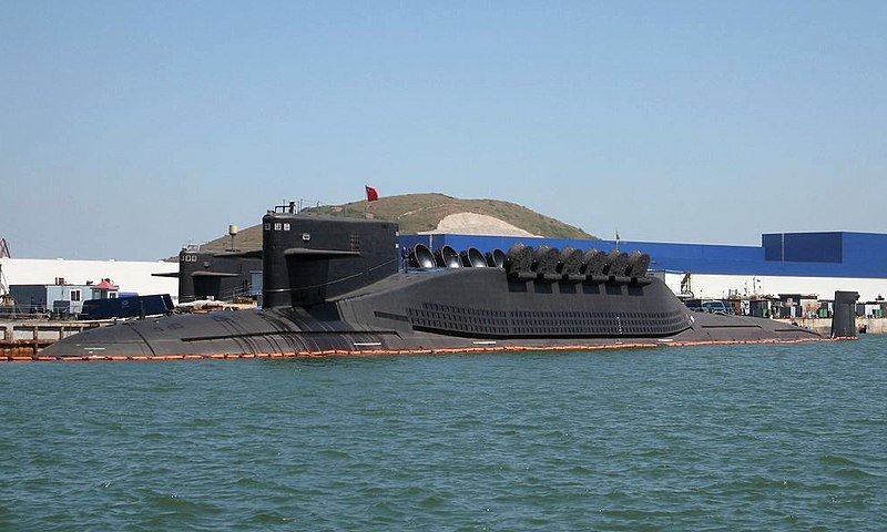 <ul><li><p>Type <strong>094</strong></p></li><li><p><strong>ballistic missile submarine</strong> (SSBN)</p></li><li><p>4 of them (construction was supposed to be 6)</p></li><li><p>have not been sent on long-range deterrent patrol missions; however, <strong>patrolling South China Sea</strong></p></li><li><p>Crew: <strong>140</strong></p></li><li><p><strong>Nuclear </strong>propulsion</p></li><li><p>12x Submarine Launched Ballistic Missiles</p></li><li><p>6x torpedo tubes</p></li></ul>