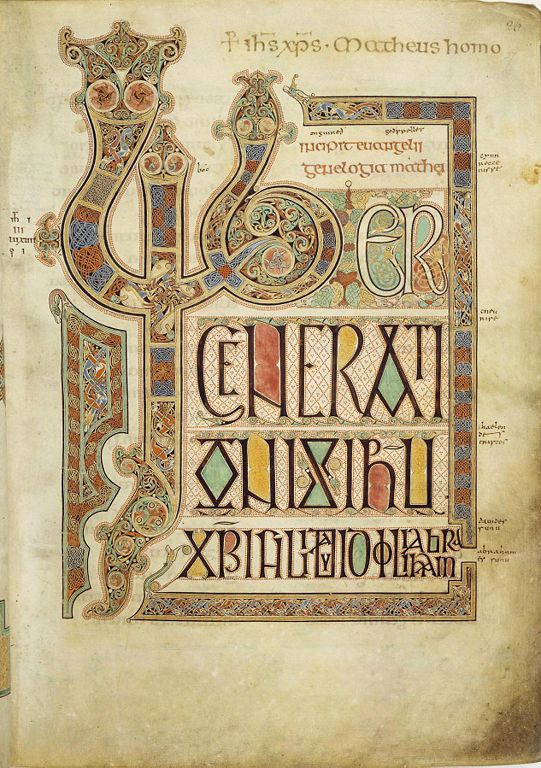 Matthew title page, Lindisfarne Gospels, c. 700, Lindisfarne Priory