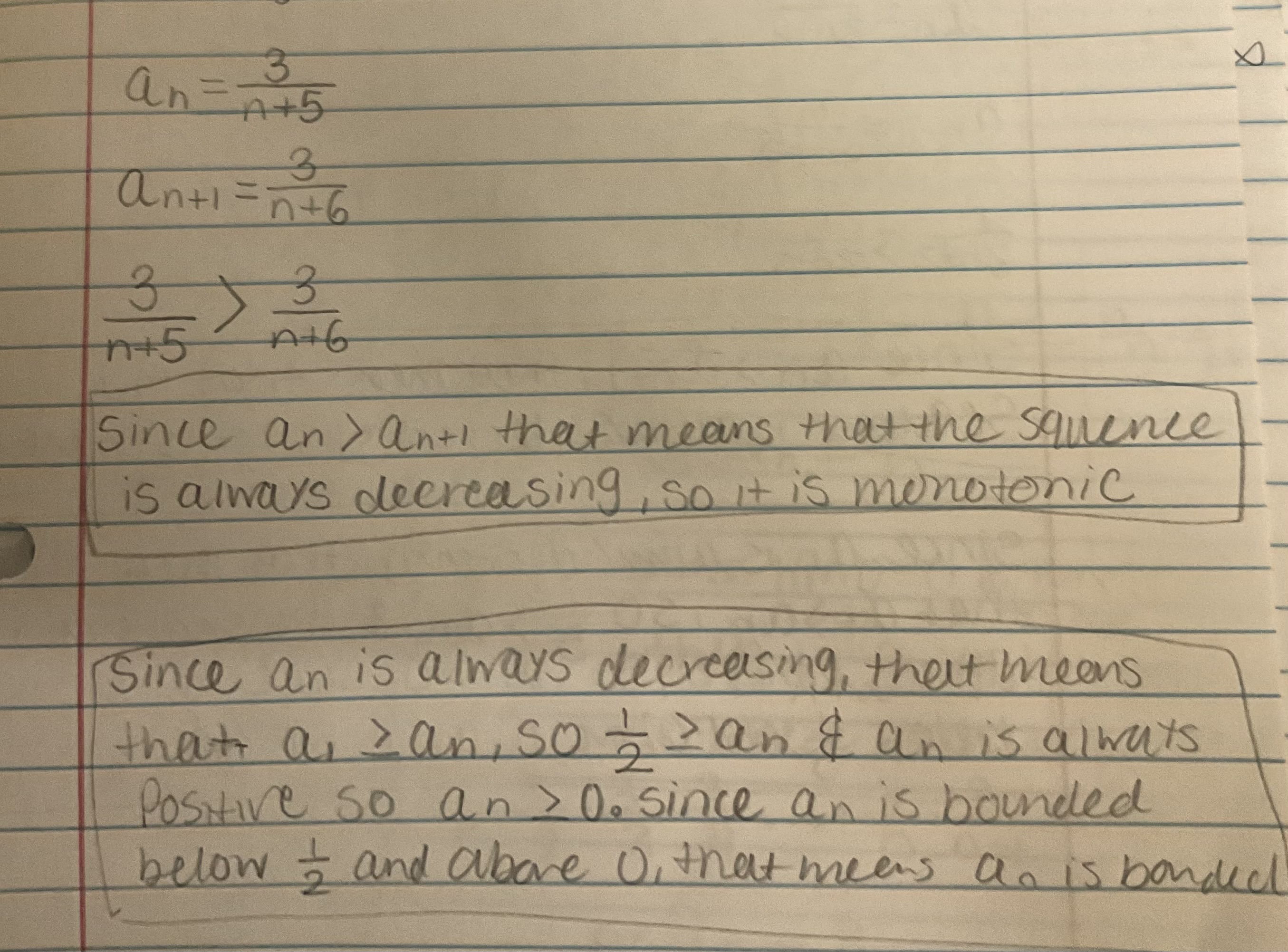 <p>This sequence is convergent because it is monotonic and bounded, by the Monotonic Sequence Theorem</p>