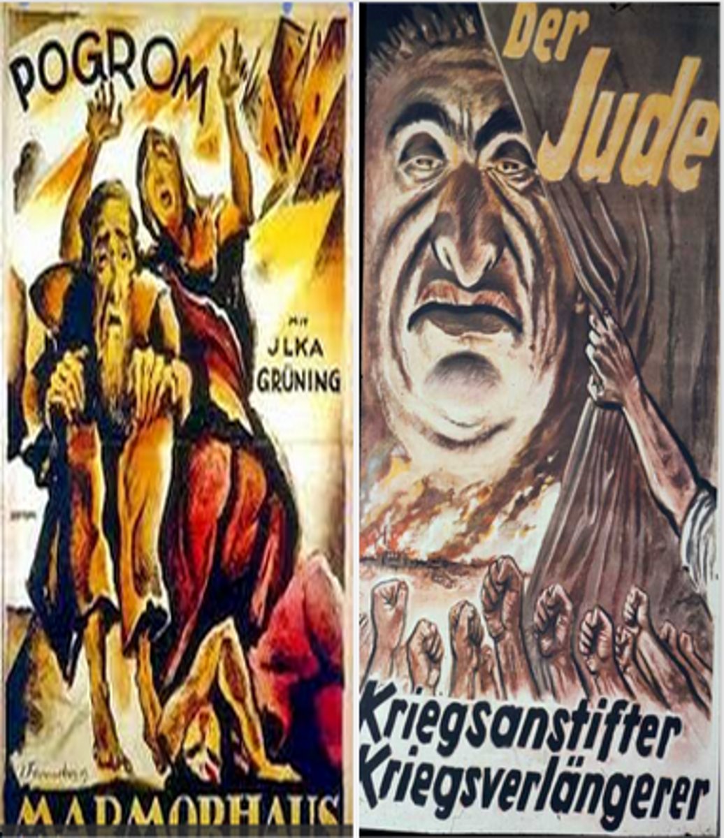 <p>the process of depriving a person or group of human qualities, often used in propaganda to justify violence or oppression.</p>