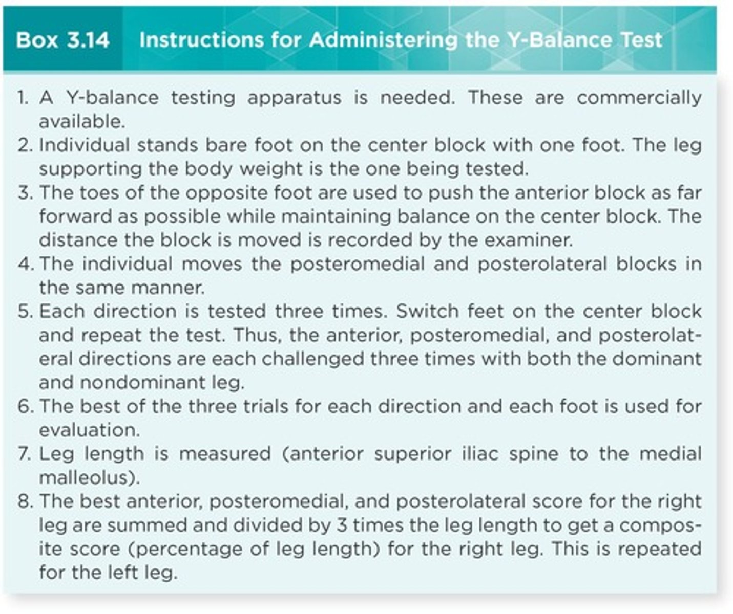 <p>A test that measures the distance an individual can reach with one foot while maintaining balance on the other foot.</p>