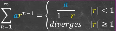 <p>Look for a ratio like (1/4)^n</p><p>∣r∣ &lt; 1 The series <strong>converges</strong>  </p><p>∣r∣ ≥ 1The series <strong>diverges</strong> </p><p></p>