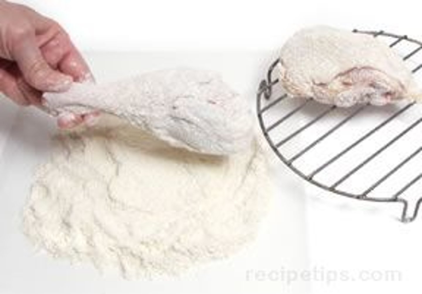 <p>means to coat an item of food in flour or breadcrumbs before cooking it.</p>