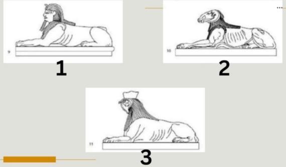 <p>Which of the following is the criosphinx?<br>a. 2<br>b. 3<br>c. 1</p>