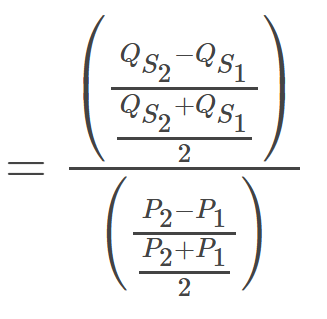 <p>= (Percentage change in Quantity Supplied) / (Percentage change in Price)</p>