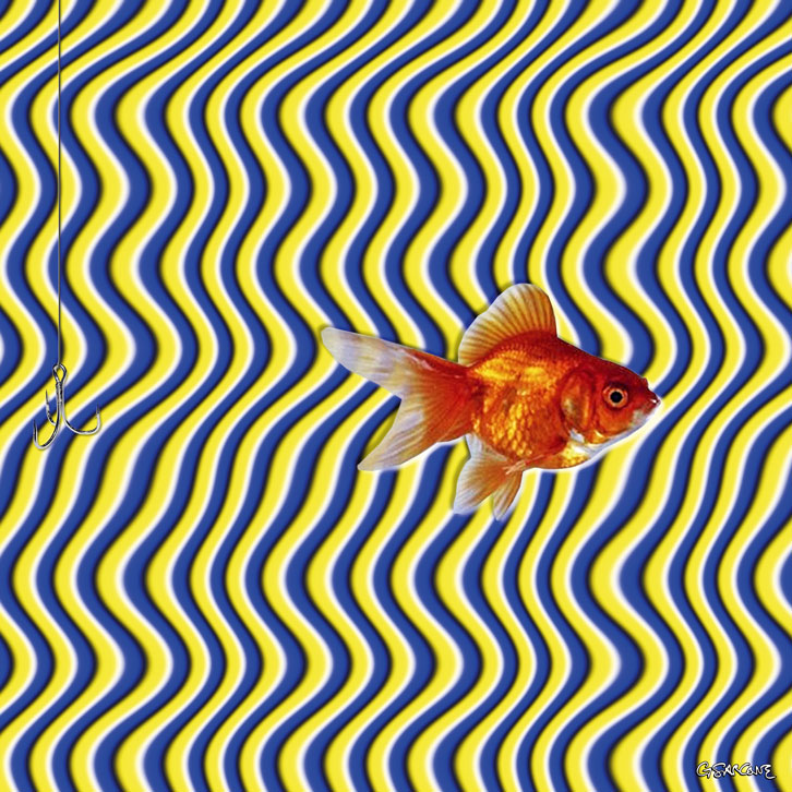 <ul><li><p>brain automatically perceives movement (sometimes when there is none)&nbsp;→ due to background w/ opposing colors = blue-yellow, red-green, black-white (usually)</p></li></ul><p></p>