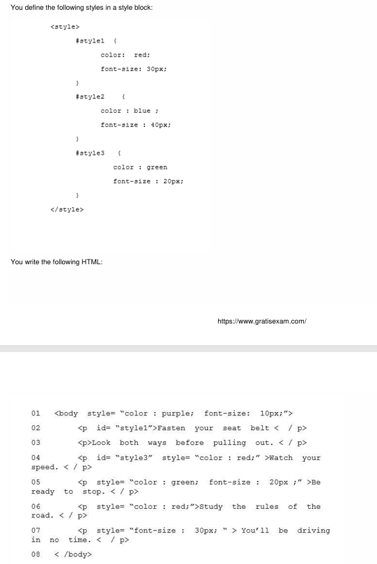 <p>Line 02 displays text in which color?</p><p>red</p><p>blue</p><p>green</p><p>purple</p>