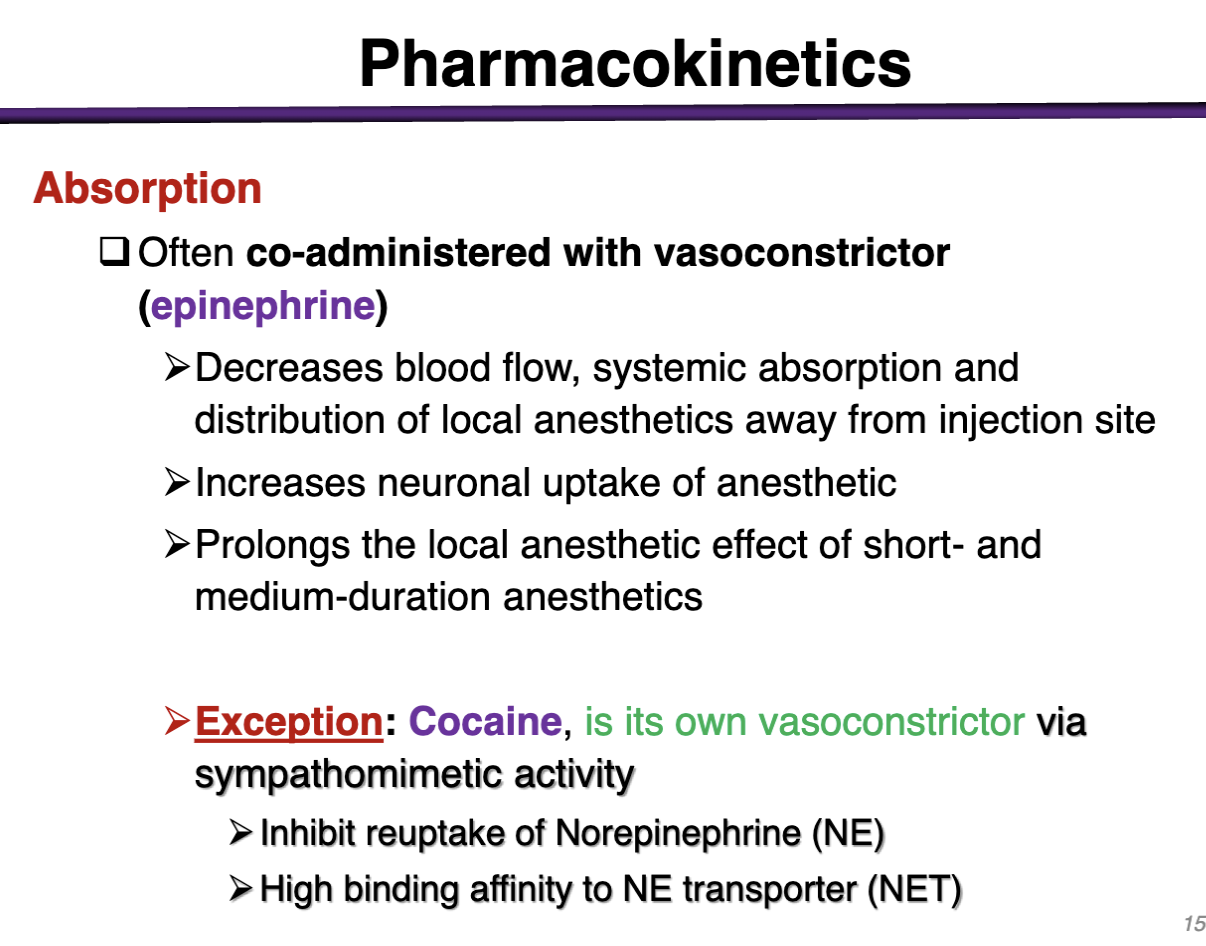 <p>Can be minimized by inducing vasoconstriction (aAR agonist)</p><ul><li><p>could give epinephrine to vasoconstrict to reduce risk of systemic circulation</p></li></ul><p>Decreases blood flow and distribution of anesthetic away from injection site </p>