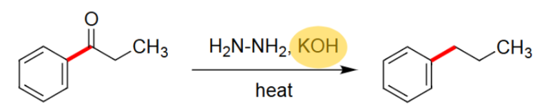 <ul><li><p>Reacts using several reagents.</p></li><li><p>Uses basic conditions.</p></li><li><p>Takes off the =O.</p></li></ul><p></p>