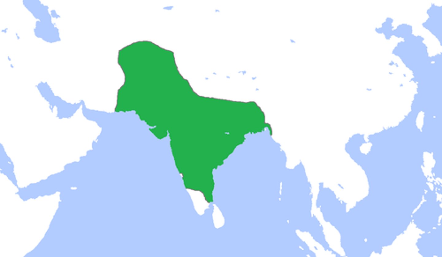 <p>Muslim state (1526-1857) exercising dominion over most of India in the sixteenth and seventeenth centuries; often had difficulties managing such a large, diverse empire; practiced Sunni Islam</p>